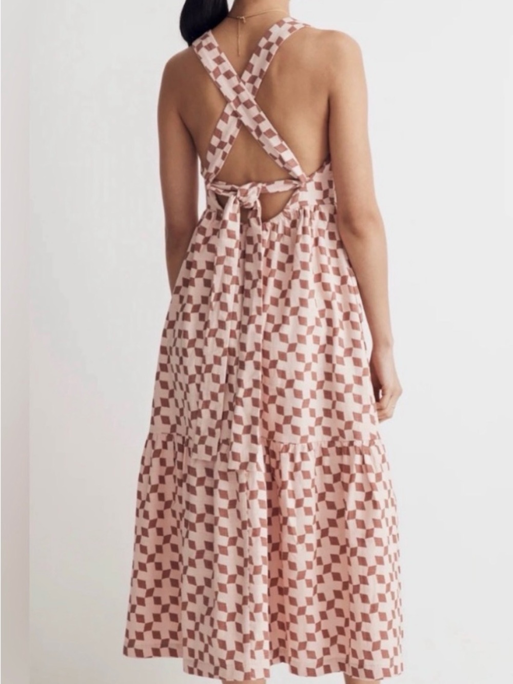 Madewell Pink Geometric Cross-Back Midi Dress